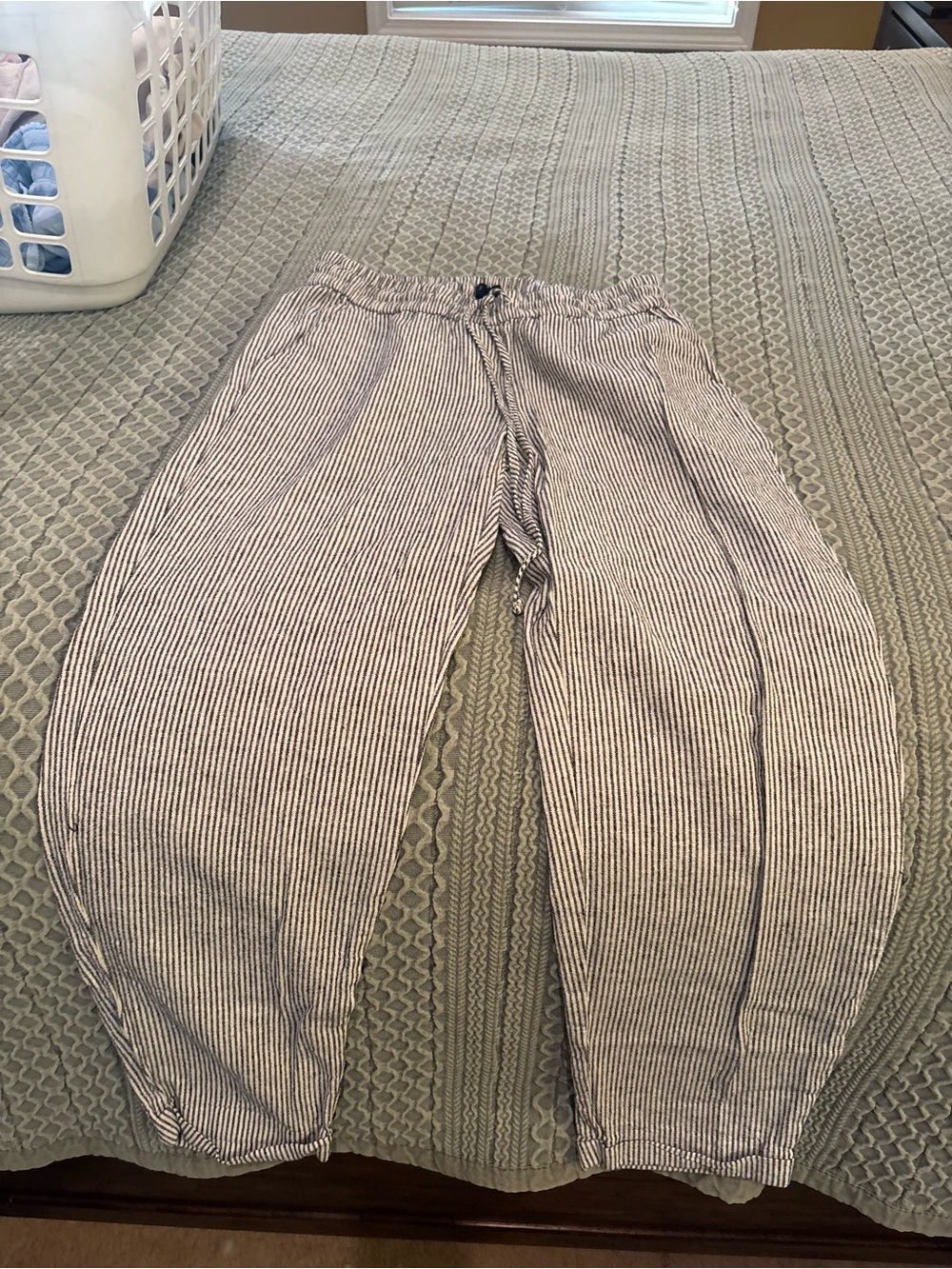 J. Crew Black & White Vertical Stripe Cropped Drawstring Pants